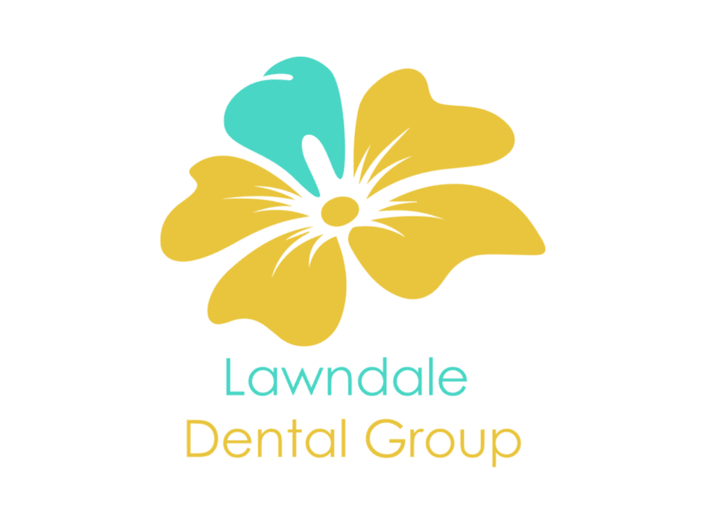 Lawndale Dental Group logo — yellow flower petals around an aqua tooth